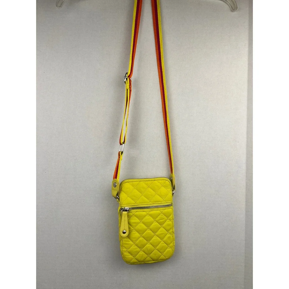 Sondra Roberts Squared Yellow Quilted Nylon Crossbody Phone Bag‎ Striped Strap
